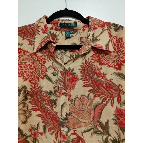 Lauren Ralph Lauren Silk Blend Floral Print Button Down Shirt Womens XL - Picture 2 of 6